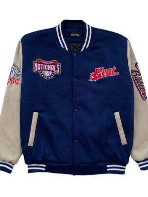 Moorvins Varsity Jacket Pria Baseball Cannon Navy Polar Fleece