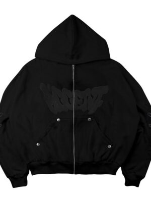 AccentAmbios - Zipper Hoodie Circle AcAmb Black 330Gsm Cotton Fleece