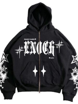Enoch | Hoodie Zipper Boxy Oversize Fleece Hitam