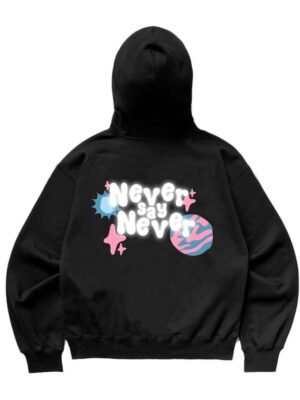 Gadabang Sweater Hoodie Boxy Menyala Sablon Reflective Never Say Never Hitam