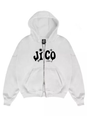 JICO - Sweater Hoodie DOUBLE ZIP Boxy Unisex Oversize Warna Putih Sablon