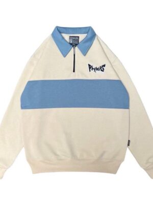 PHOMPPHIESS Jaket Sweater Rugby Beige Strip Denim Vintage