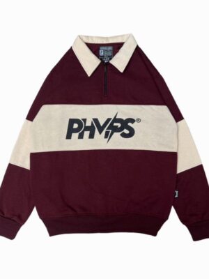PHOMPPHIESS Jaket Sweater Rugby  Burgundy Strip Beige Vintage