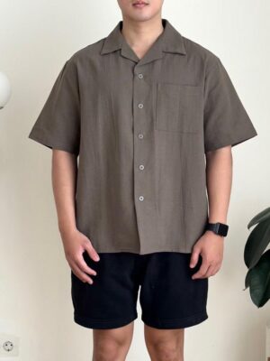 COZYCLUB Cuban Bowling Boxy Oversized Linen Shirt