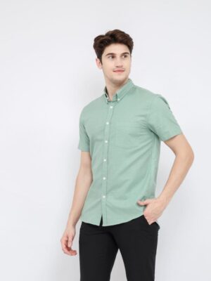 Eniqno Kemeja Pria Lengan Pendek Polos Katun Linen - Sage