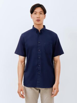 M231 Kemeja Pria Basic Polos Oxford Pendek Navy