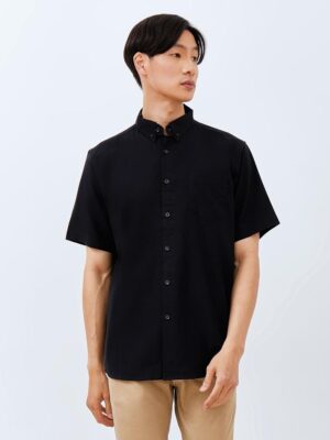 M231 Kemeja Pria Basic Polos Oxford Pendek Hitam