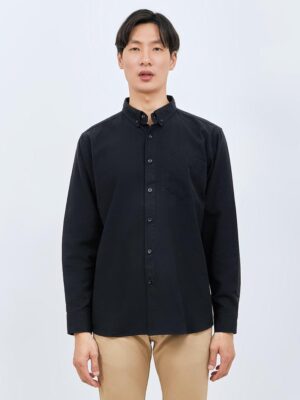M231 Kemeja Pria Basic Polos Oxford Panjang Hitam