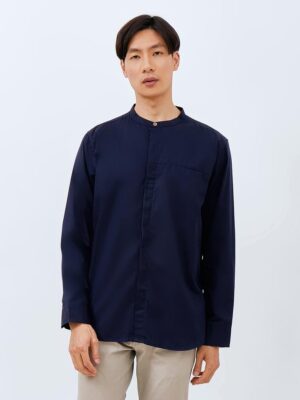M231 Kemeja Pria Koko Shanghai Polos Soft Twill Panjang Navy
