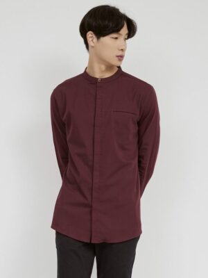 M231 Kemeja Pria Koko Shanghai Polos Soft Twill Panjang Maroon