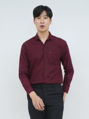 Kemeja lengan panjang pria formal slim fit marun houseofcuff