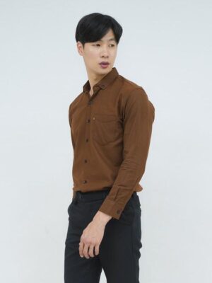 Kemeja lengan panjang pria formal slim fit coklat houseofcuff