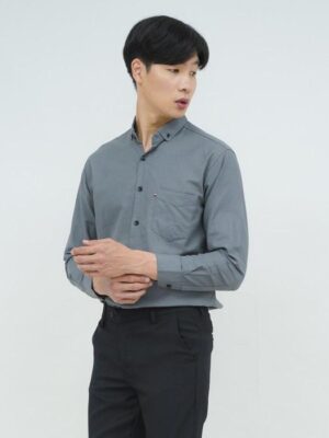 Kemeja lengan panjang pria formal slim fit abuabu houseofcuff
