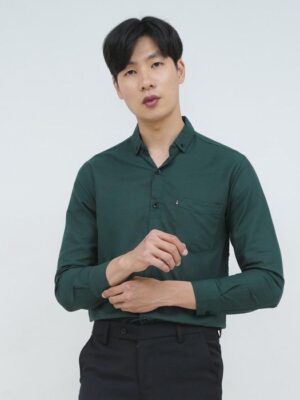 Kemeja lengan panjang pria formal slim fit hijau soft houseofcuff
