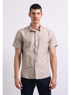 Manzone Kemeja Lengan Pendek Pria Slim Fit Kobe - Beige