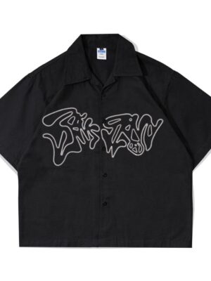 Kemeja Pendek | Boxy Fit | Dystovia Black | Brainsgland