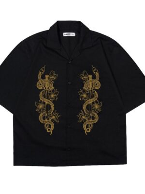 Mnst Shirt Kemeja Pendek Pria Boxy Dragon